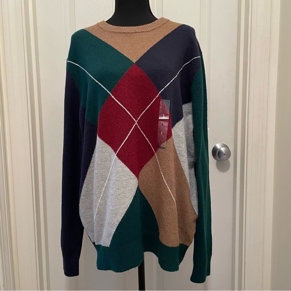 New Nautica Argyle Crewneck Sweater Sustainably Crafted Men's Size Large NWT‎